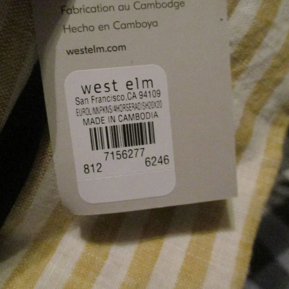 West Elm set of four Mustard yellow and white stripe linen cloth napkins